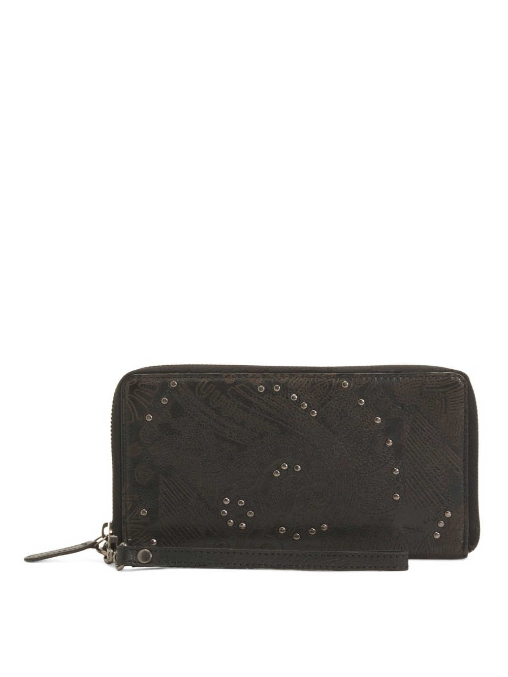 VILENCA Leather Large Zip Around Tooled Studs Wallet